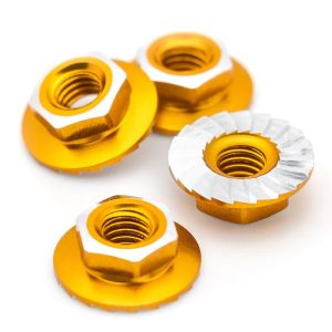 1Up Racing - Lockdown 7075 aluminium M4 flanged and serrated wheel nuts - Gold (4)