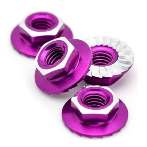 1Up Racing - Lockdown 7075 aluminium M4 flanged and serrated wheel nuts - Purple (4)