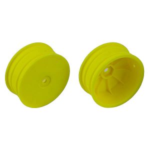 Yellow dished 4wd front wheels - 12mm hex - - +1.5mm - pr (Associated B74)
