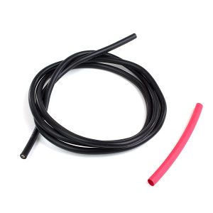 Black 10awg silicone wire with red heatshrink (1 metre)