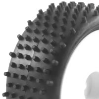 Stub - Low profile 4wd front tyres pre-mounted on white dished 1/10th buggy rims
