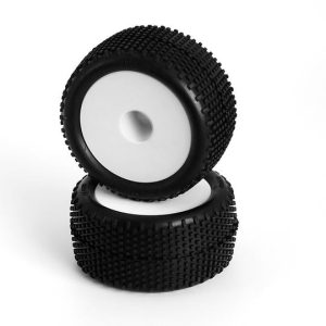 Pre-mounted Mini Truggy Block Pin tyres on white dished wheels - pr (EMB-TG)