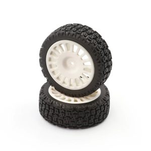 Pre-mounted Rally tyres on white 18 spoked wheels - pr (EMB-RA or EMB-WRC)