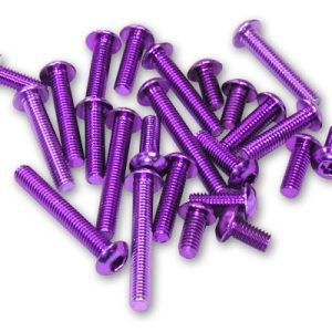 Purple 3x20mm alloy metric hex round head screws - 4pcs