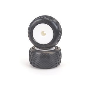 Pre-glued Truck Minipin tyres on white dished wheels - silver compound (pr)