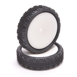 Pre-glued Fusion Slim 2wd front tyres on white 12mm wheels - yellow compound
